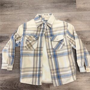 Blue and Cream Fur Lined Plaid Kids Jacket